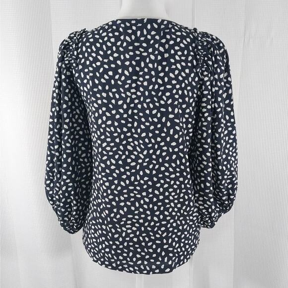 ANN TAYLOR PETITE! POUFY, PUFF SLEEVE BLACK & WHITE SPOTTED BLOUSE, TOP! SZ XSP - Picture 5 of 8
